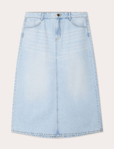 Jupe longue évasée en jean denim bleach femme