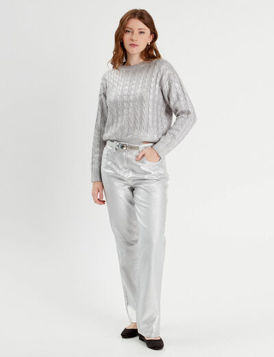 Pull manches longues gris argent femme