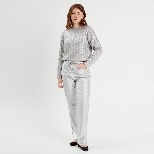 Pull manches longues gris argent femme