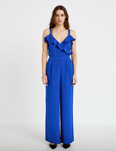 Combinaison pantalon volants bleu electrique femme