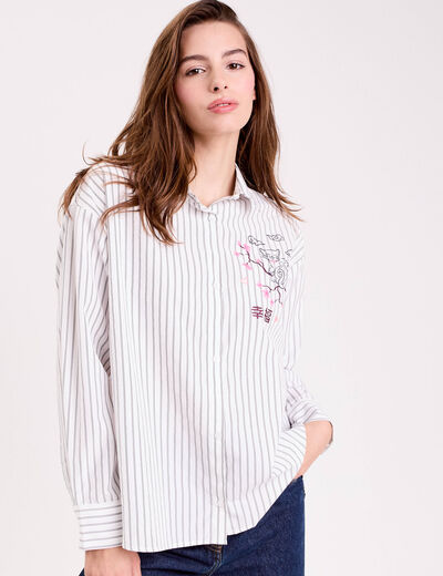 Chemise col chemise manches longues blanc femme