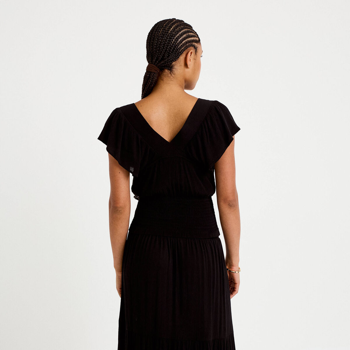 Blouse cintr&eacute;e cropped sans manches noir femme