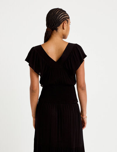Blouse cintr&eacute;e cropped sans manches noir femme
