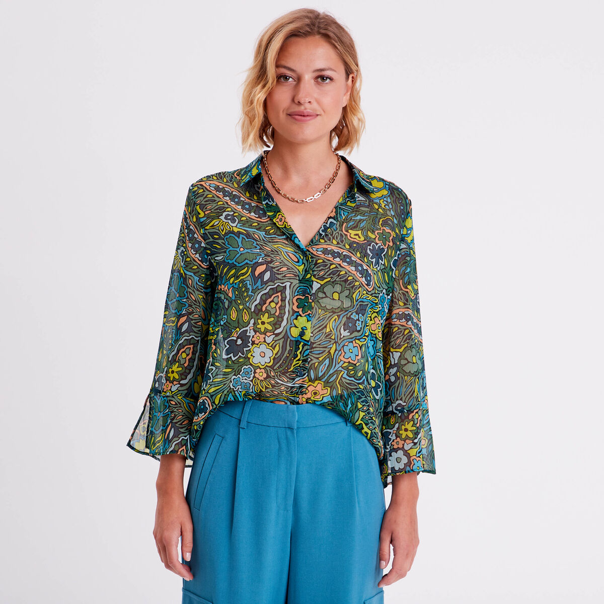 Chemise manches 3/4 noir femme