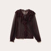 Blouse voile transparent paillet&eacute; violet fonc&eacute; femme