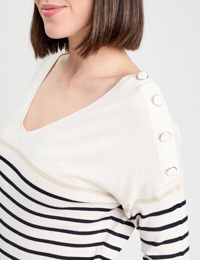 Pull avec boutons ecru femme