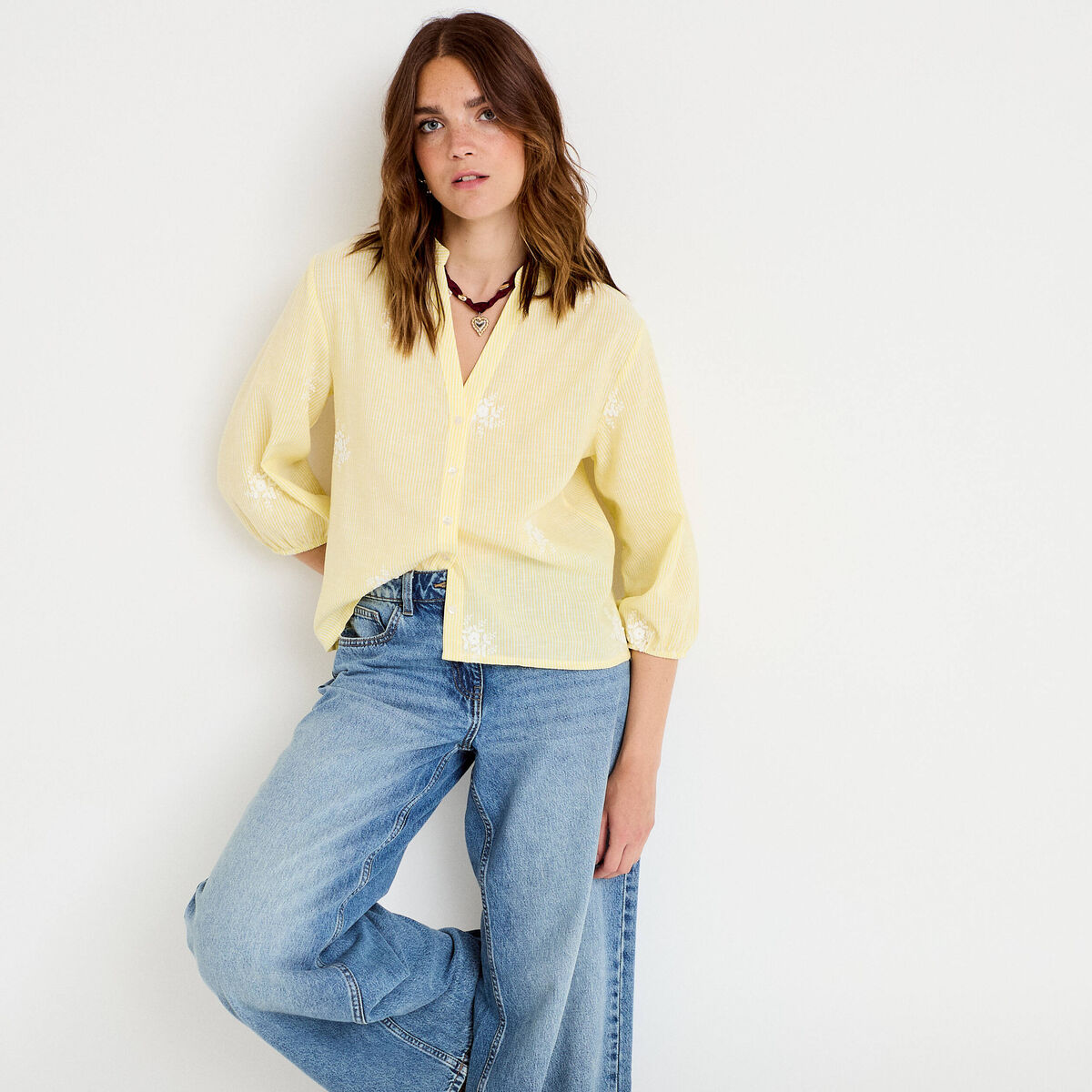 Blouse col tunisien jaune femme