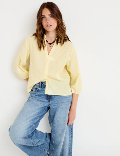 Blouse col tunisien jaune femme