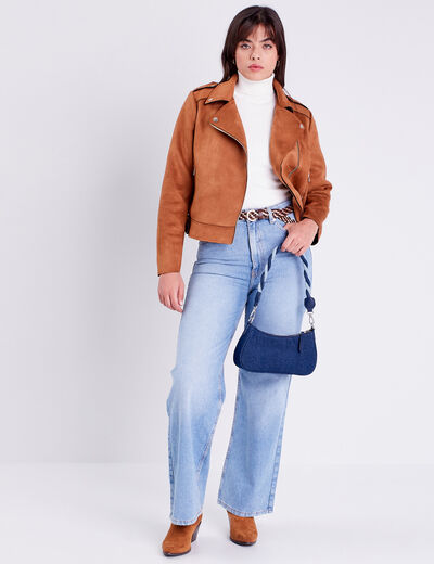 Veste esprit biker droite camel femme