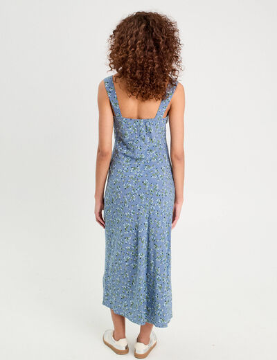 Robe longue évasée dentelle bleu foncé femme