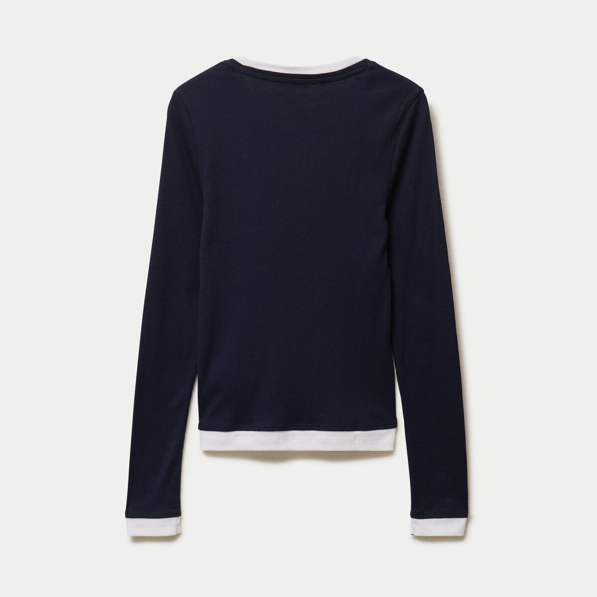 T-shirt 2-en-1 col rond manches longues bleu marine femme