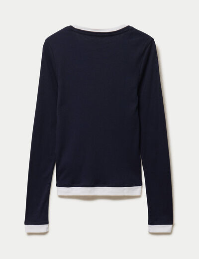 T-shirt 2-en-1 col rond manches longues bleu marine femme