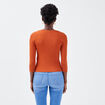 Gilet manches 3/4 boutonné marron cognac femme