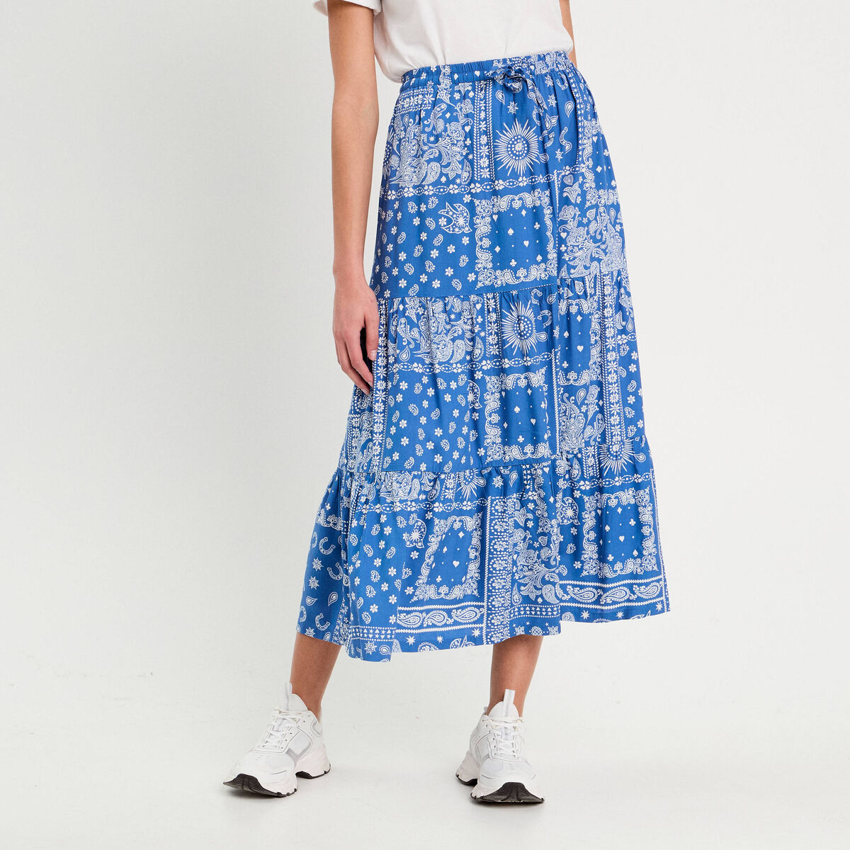 Jupe longue fluide bleu femme