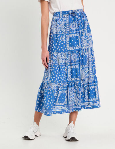 Jupe longue fluide bleu femme