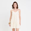 Robe courte évasée col v à bretelles ecru femme