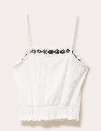 top droit court sans manches ecru femme