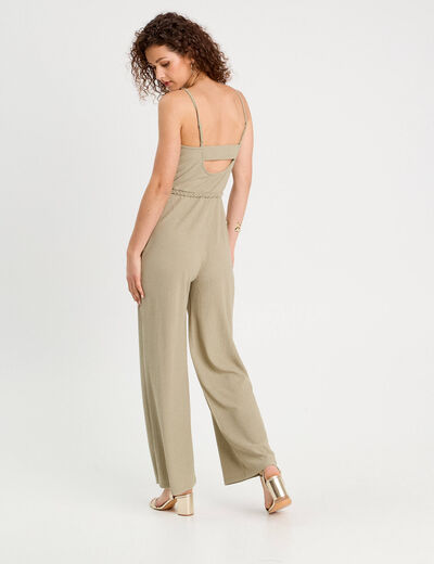 Combinaison pantalon bretelles vert kaki femme