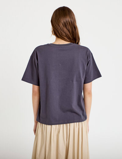 T-shirt oversize manches courtes gris fonc&eacute; femme