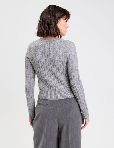 Pull ajusté col rond manches longues gris foncé femme