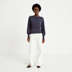 Pull col bateau manches longues bleu marine femme
