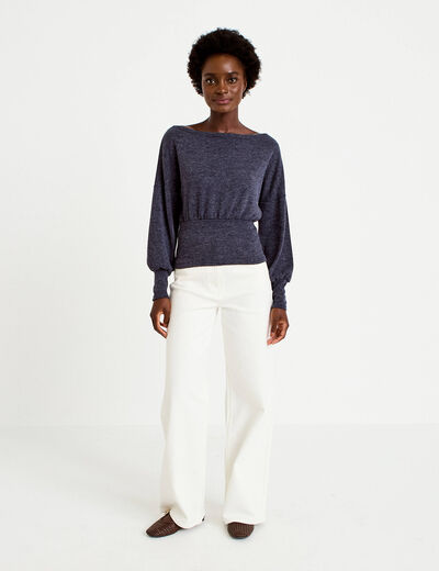 Pull col bateau manches longues bleu marine femme