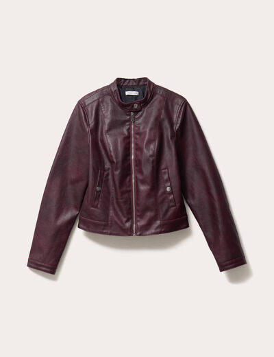 Veste simili cuir zippée prune femme