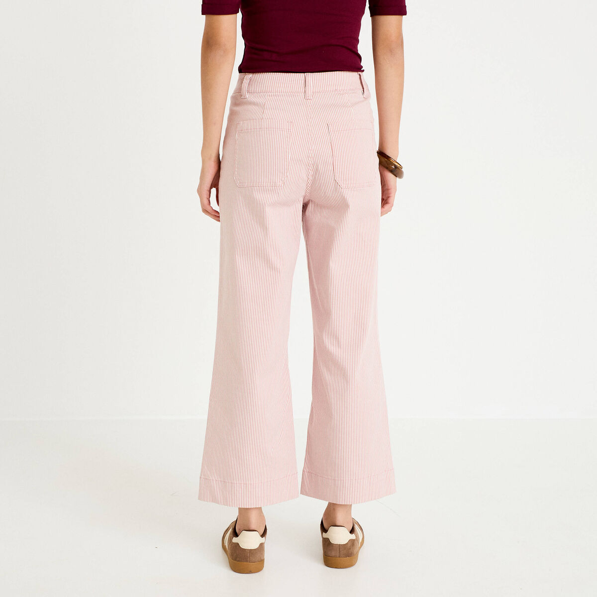 Pantalon large cropped taille haute rose nude femme