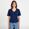 T-shirt col v manches courtes bleu fonc&eacute; femme
