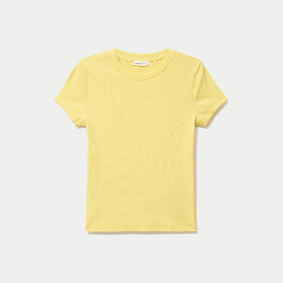 T-shirt c&ocirc;tel&eacute; ajust&eacute; manches courtes jaune pastel femme