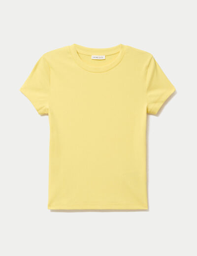 T-shirt c&ocirc;tel&eacute; ajust&eacute; manches courtes jaune pastel femme