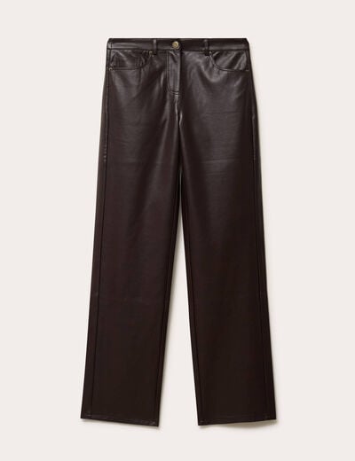Pantalon droit similicuir marron fonc&eacute; femme