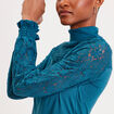 T-shirt col montant dentelle bleu canard femme