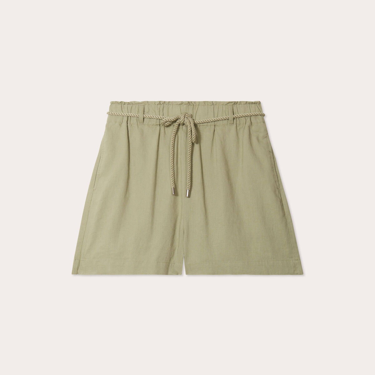 Short regular contenant du lin vert kaki femme