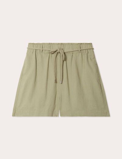Short regular contenant du lin vert kaki femme