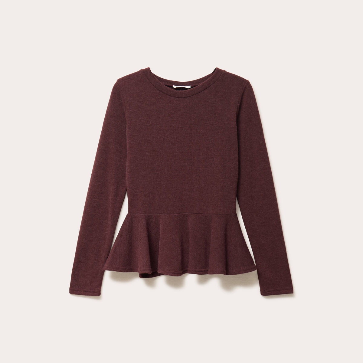 Pull ajust&eacute; court manches longues bordeaux femme