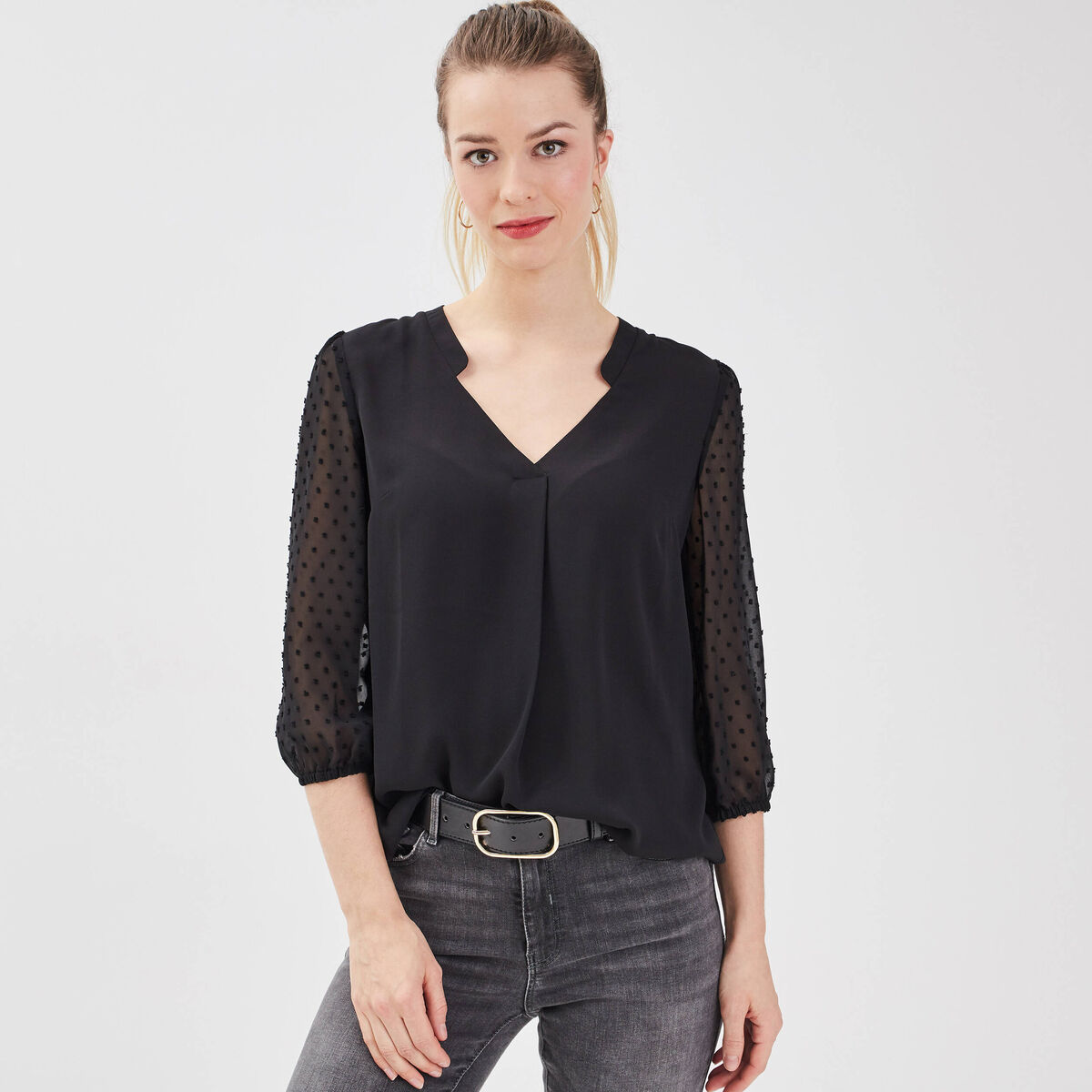 Blouse manches 3/4 noir femme