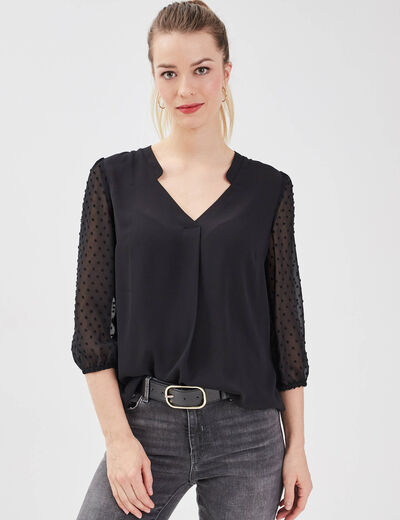 Blouse manches 3/4 noir femme