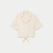 Chemise droite pliss&eacute;e manches courtes ecru femme