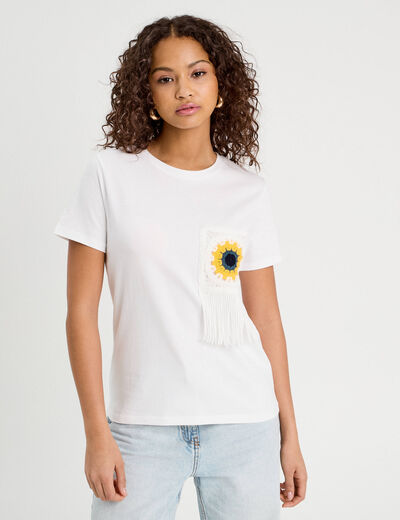 T-shirt poche crochet blanc femme