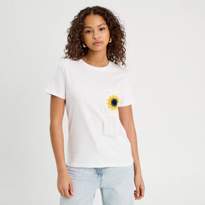 t shirt poche crochet blanc femme T-shirt poche crochet blanc femme