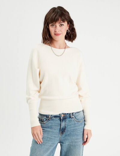 Pull manches chauves-souris ecru femme