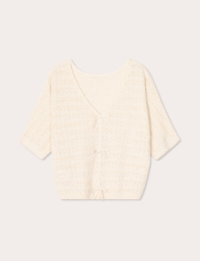 Pull ajouré manches 3/4 ecru femme