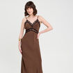 Robe longue ajustée dentelle marron foncé femme