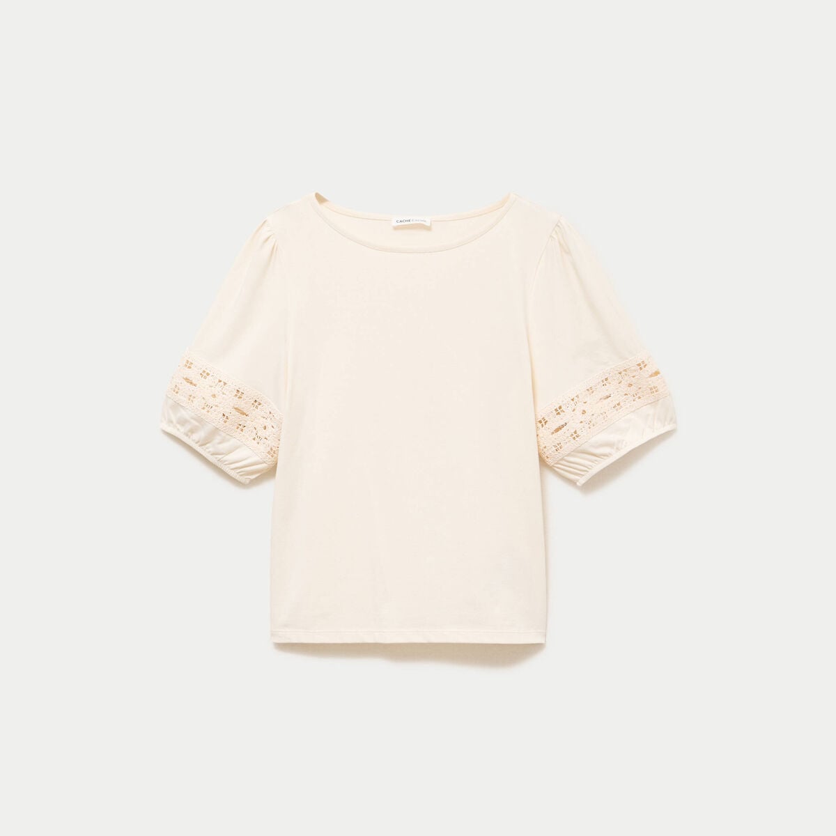 T-shirt col rond manches courtes ecru femme