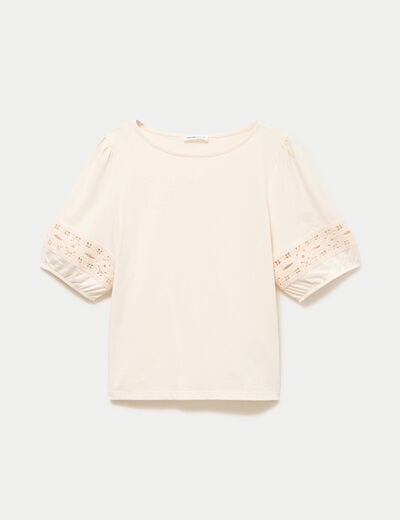 T-shirt col rond manches courtes ecru femme
