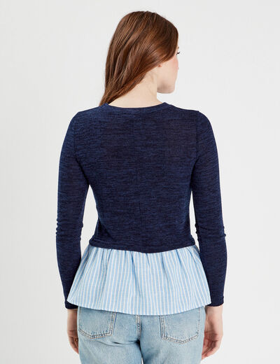 Pull effet 2-en-1 chemise bleu marine femme