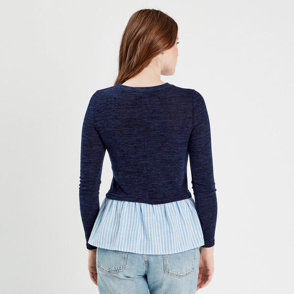 pull effet 2 en 1 chemise bleu marine femme Pull effet 2-en-1 chemise bleu marine femme