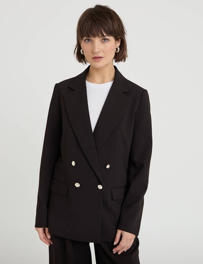 Blazer col tailleur manches longues noir femme