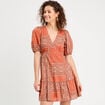 Robe évasée manches ballons terracotta femme